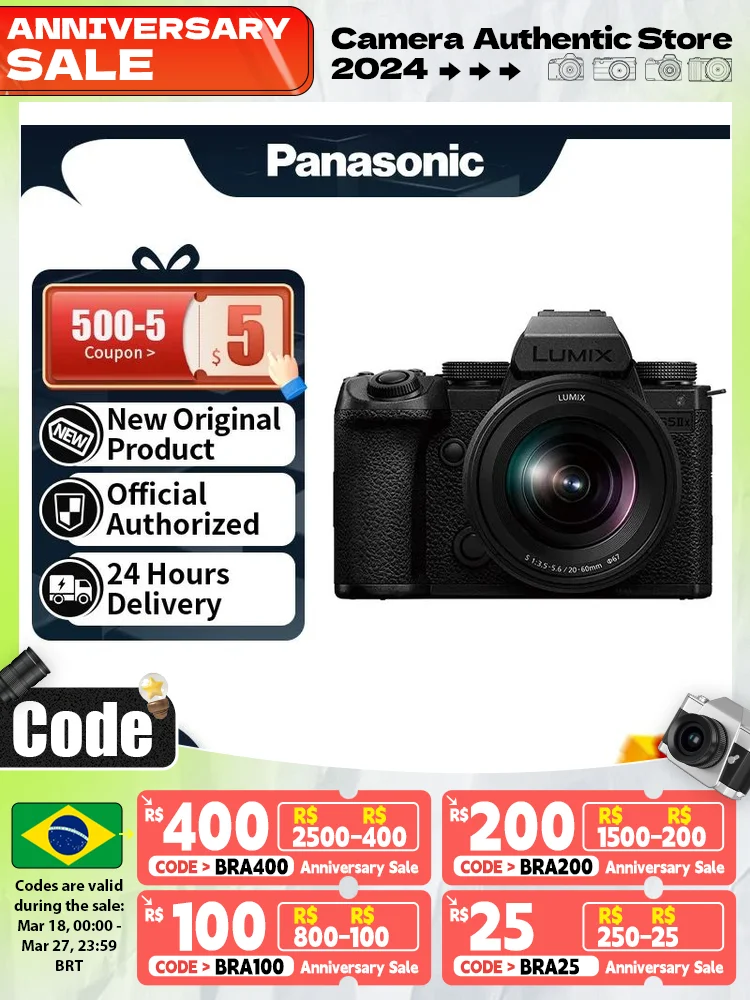 

Panasonic LUMIX S5 Mark II X Full Frame Digital Mirrorless Camera 24.2 Megapixel 6K 30P Video Capture Phase Hybrid Focus S5M2X