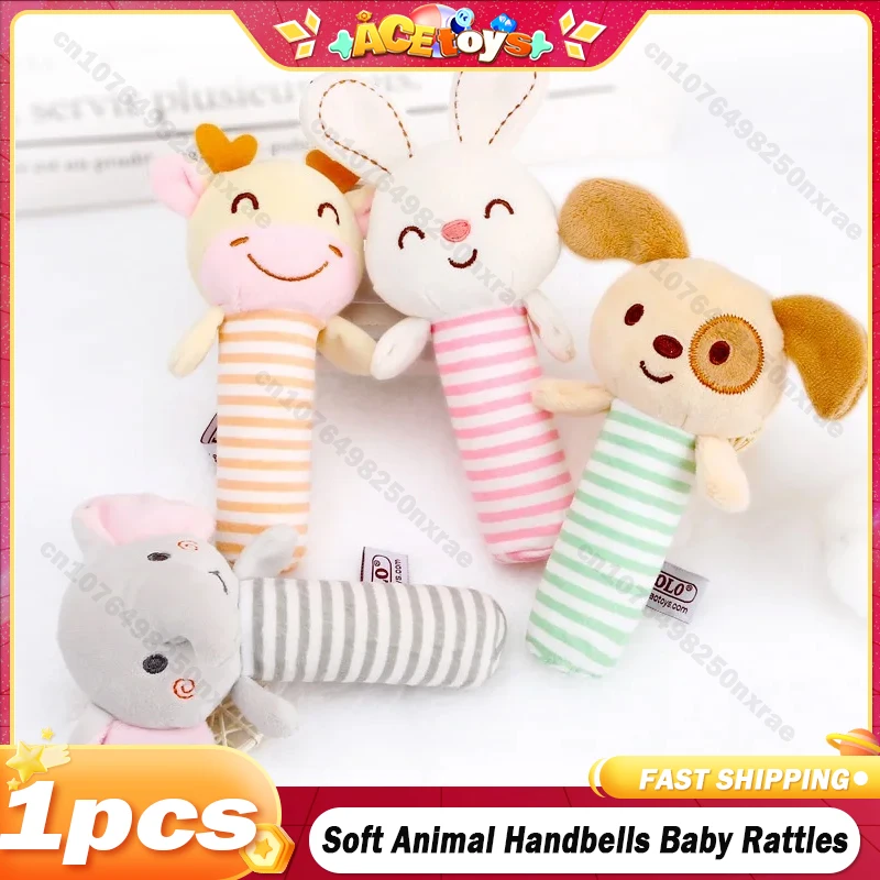 

Soft Animal Handbells Baby Rattles Plush Bed Bell Ringing bb Stick Toddler Toy Baby Early Education Development Handle Toys Gift