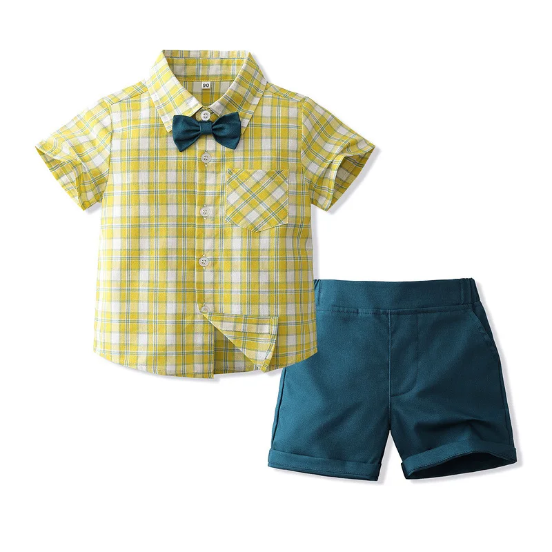 

Baby Boys Clothes Suit Summer Short Sleeve Bow Shirt Tops+ Suspenders Shorts Gentleman 2Pcs Set Boys Children Formal Clothing