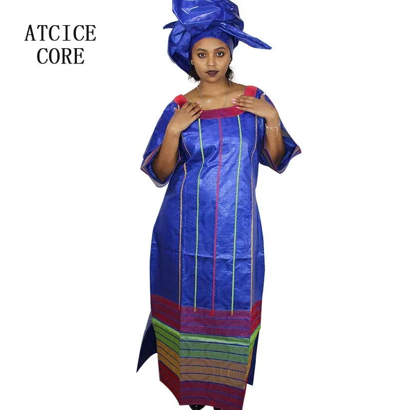 

African Dresses For Woman Kaftan Bazin Riche Embroidery Design Long Dress With Scarf