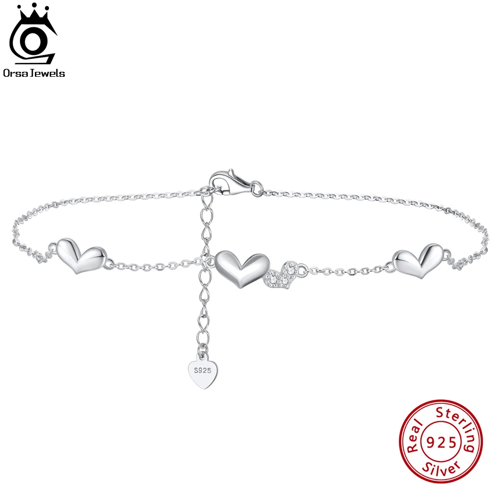 

ORSA JEWELS 925 Sterling Silver 13mm Love Heart Chain Anklets for Women 14K Gold Plated Cubic Zirconia Anklet Birthday Gift SA30