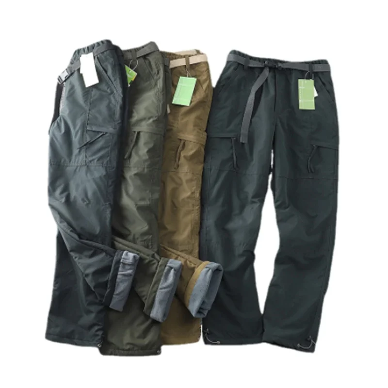 

Germany Windproof Waterproof Plush Soft Shell Pants Outdoor Men's Straight Multi Bag Overalls Camping Hunting Equipment Trousers