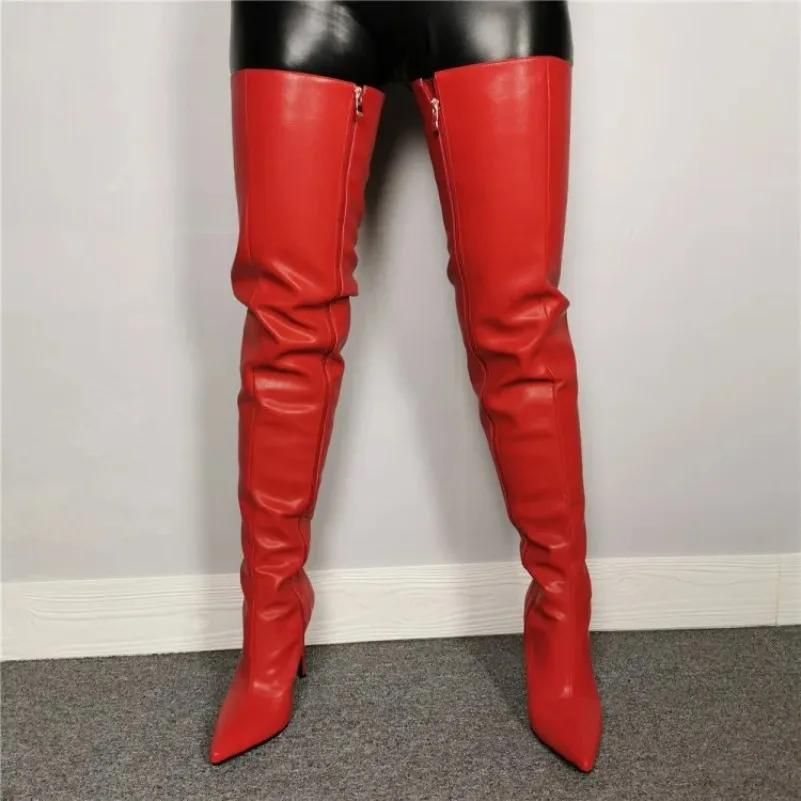

Новинка 2024, модные женские высокие ботинки до бедра, ботинки на высоком каблуке-шпильке, привлекательные красные ботинки с острым носком, женская обувь стандарта США 5-15