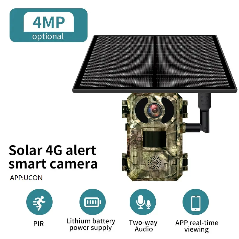 

4MP 4G 6W Solar Camera Hunting Trail Camera Two-way Audio PIR Sensing Infrared Night Vision Motion Detection Wildlife Cam