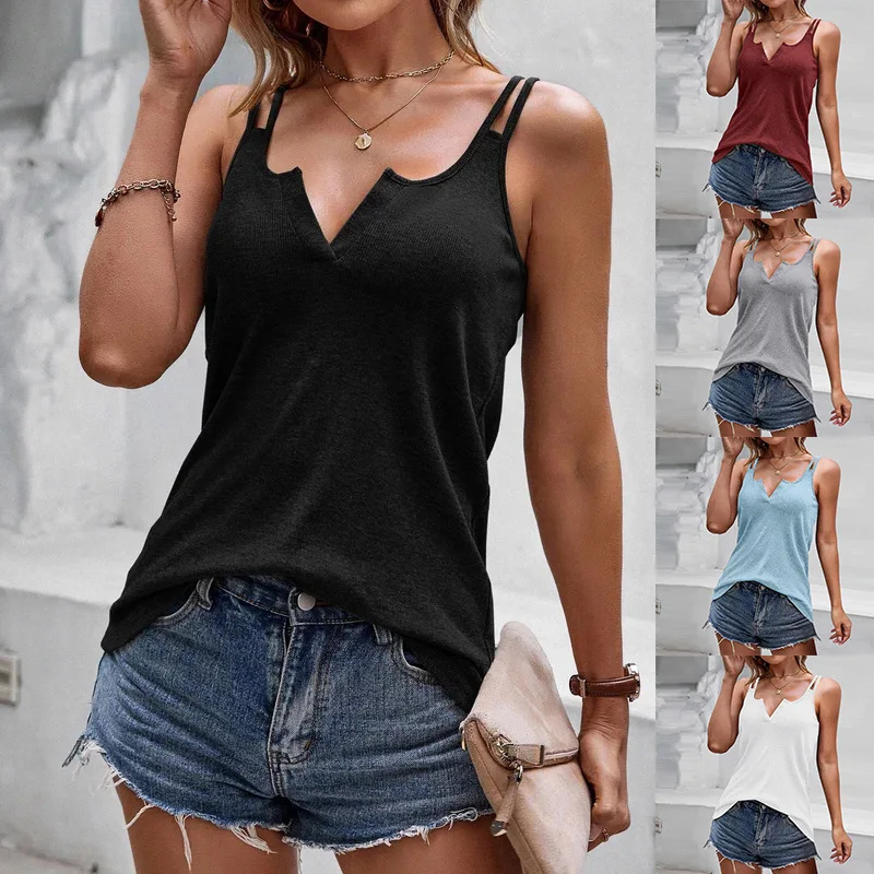 

2024 Sexy Ladies Soft Camisole Vest Fashion Women v-neck Solid Color Inside Tunic Sleeveless Bottom Tops Female