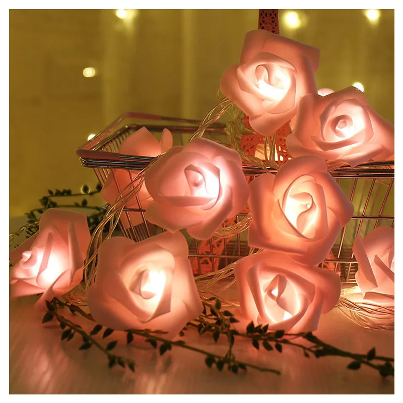 

10/20/40LEDs Luminaria Rose Flower led Fairy String Lights Battery Powered Wedding Valentine's Day Event Party Garland Decor