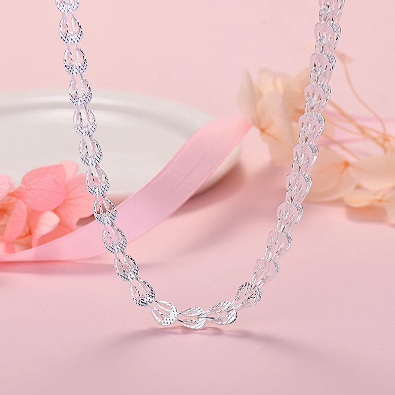 

Luxury 925 sterling Silver elegant lathe engraved pattern chain Necklace For Women Fashion Party Wedding Jewelry Christmas gifts