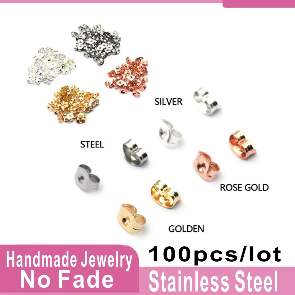 

100pcs/Lot High Quality Stainless Steel Rose Gold Plated Earring Back Plug Earring Settings Base Ear Studs Back Stopper