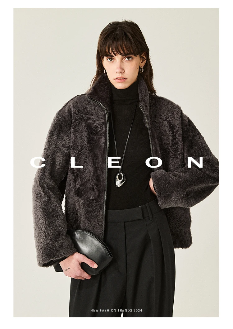 High-end Luxury Lacon Lamb Fur Cropped Winter Jackets for Women 2025 Simple Stand Collar Genuine Leather Real Fur Shearling Coat High-end Luxury Lacon Lamb Fur Cropped Winter Jackets for Women 2025 Simple Stand Collar Genuine Leather Real Fur Shearling Coat