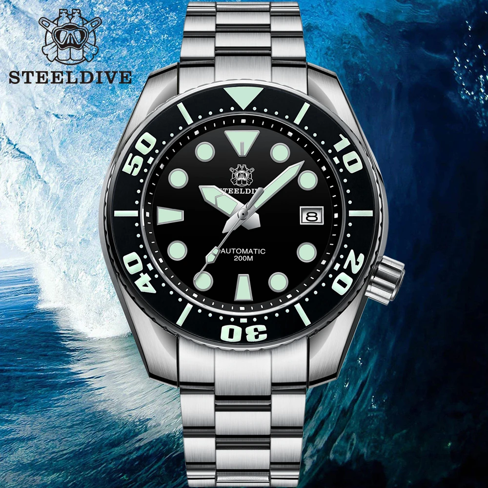 STEELDIVE SD1971 Luxury Brand Men's Mechanical Wristwatch Ceramic Bezel BGW9 Super Blue Luminous Automatic Japan NH35 Dive Watch |