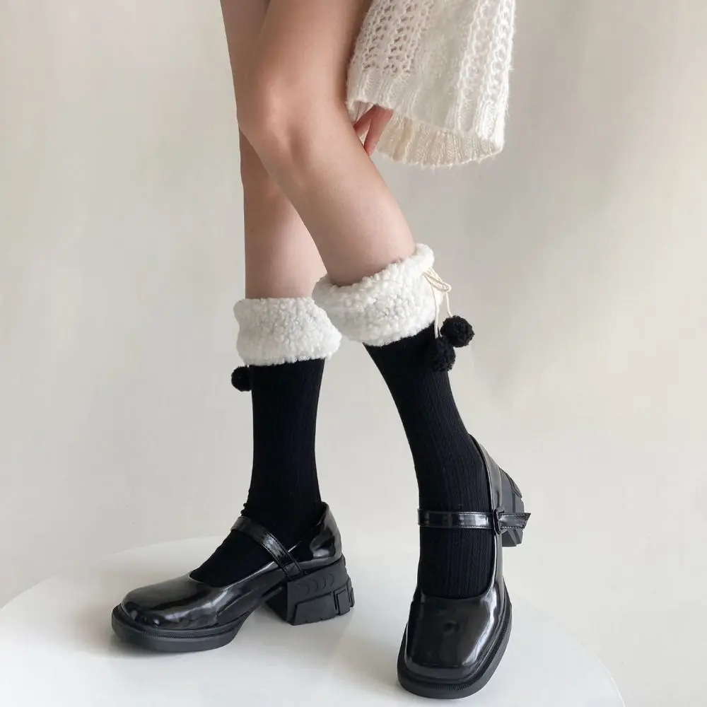 

Женские чулочно-носочные изделия с бантом, модные носки JK Lolita, носки средней длины с помпоном для волос, в студенческом стиле, зимние носки до середины икры для женщин/девочек