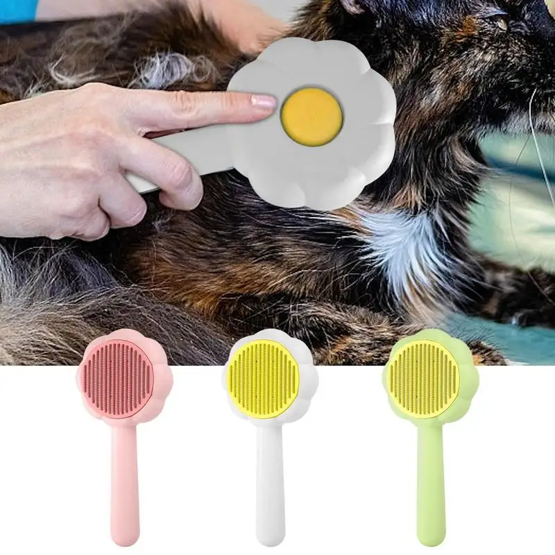 

Cat Brush Pet Hair Removal Brush Non Slip Kitten Puppy Stainless Steel Massage Comb Self Cleaning Deshedding Grooming Tool