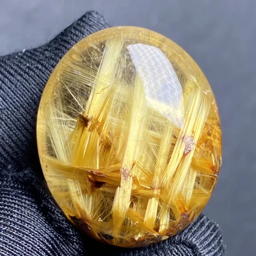 

Natural Gold Rutilated Quartz Oval Pendant Necklace Jewelry 27*23*14mm Gourd Yellow Rutilated Women Men AAAAAAA