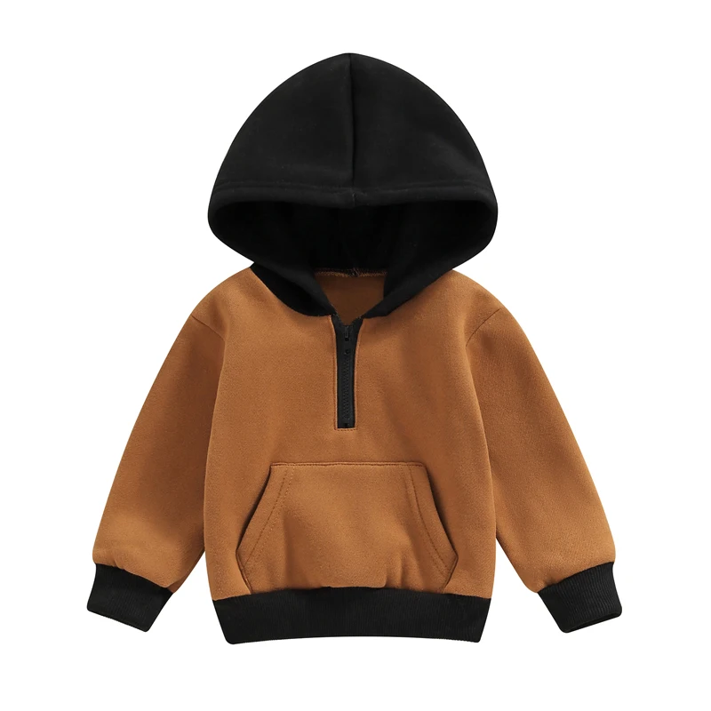 Toddler Baby Autumn Hood Pullover, Contrast Color Long Sleeved Half Zipper Thick Warm Sweatshirt with Pocket
Toddler Baby Autumn Hood Pullover, Contrast Color Long Sleeved Half Zipper Thick Warm Sweatshirt with Pocket