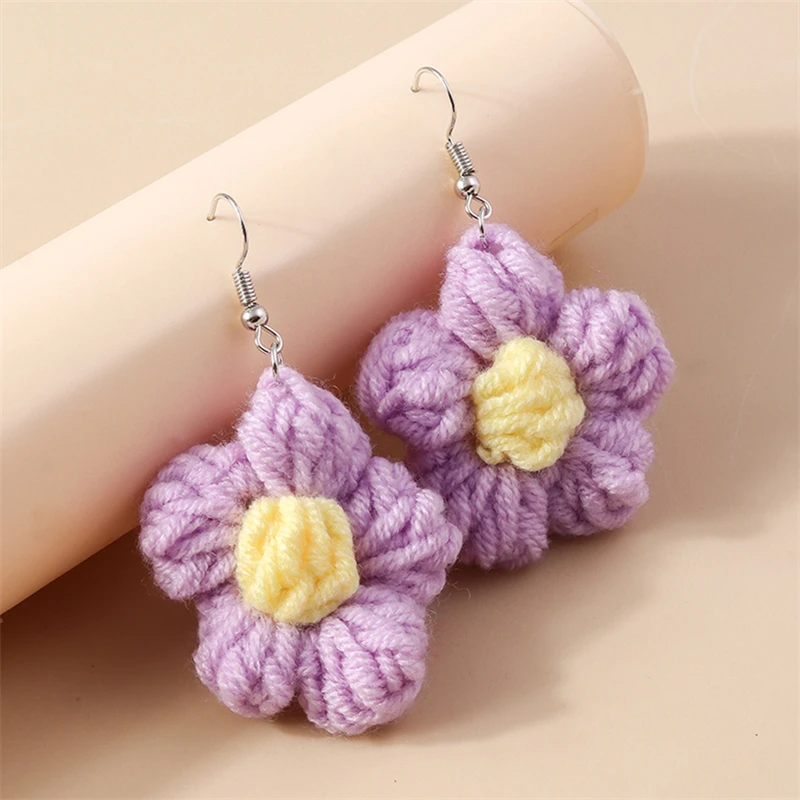 Handmade Flower Drop Earrings - Colorful Knitted Dangle Hooks for Women 10 S4c33ebfe66454717adb5802886f5cd90N