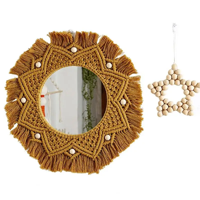 

Macrame Wall Mirror Round Mirror With Macrame Fringe Boho Macrame Circle Hanging Mirrors For Bedroom Living Room For Apartment