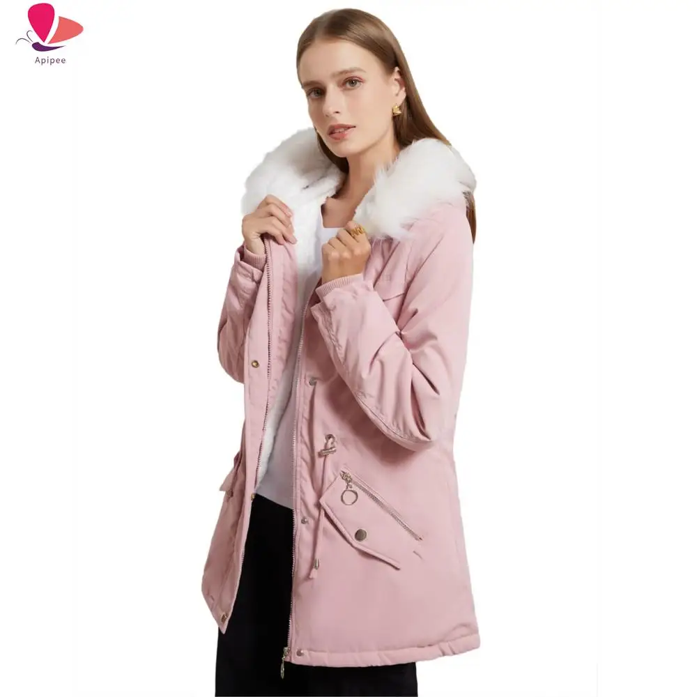 

APIPEE Parka Coat Women Plus Size Medium-Length Thickened Cotton Jacket Women Warm Loose Winter Outerwear with Faux Fur Collar