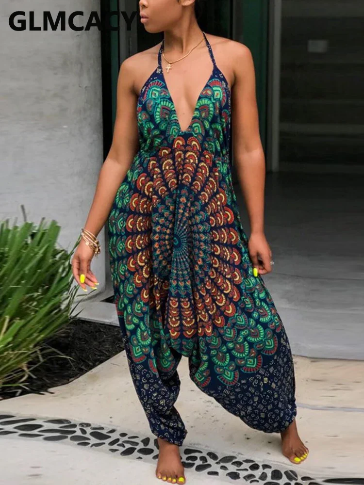 Women Halter Backless Peacock Printed Jumpsuit Casual Summer Loose Overalls
Women Halter Backless Peacock Printed Jumpsuit Casual Summer Loose Overalls