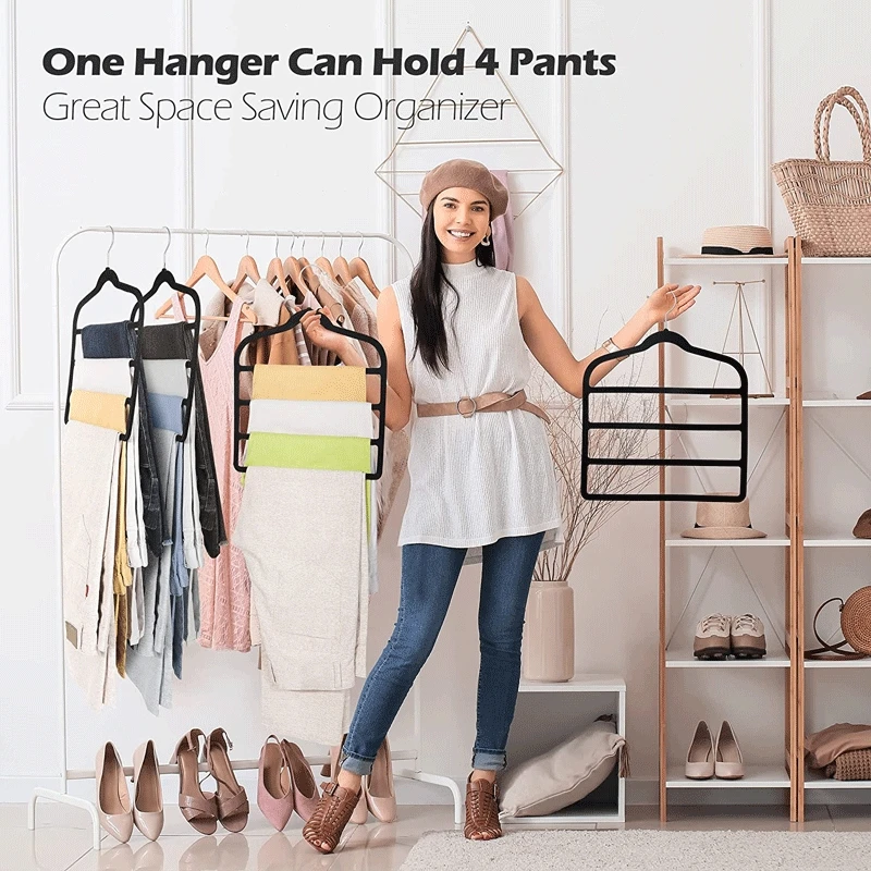 5/10 Pcs Non-Slip Flocked Clothes Hanger One Hanger Can Hold 4 Pants Great Space Saving Organizer 4-in-1Design With Rotable Hook
5/10 Pcs Non-Slip Flocked Clothes Hanger One Hanger Can Hold 4 Pants Great Space Saving Organizer 4-in-1Design With Rotable Hook