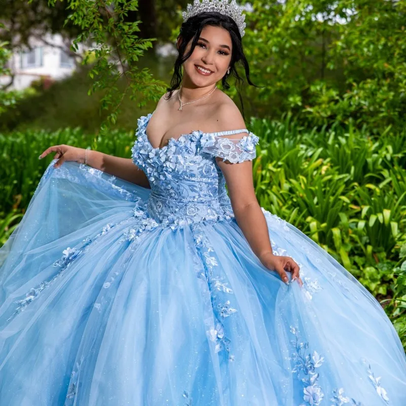 Sky Blue Shiny Quinceanera Dresses Ball Gown Beaded 3D Flowers Vestidos 15th Birthday Party Princess Sweet 16 Dress
Sky Blue Shiny Quinceanera Dresses Ball Gown Beaded 3D Flowers Vestidos 15th Birthday Party Princess Sweet 16 Dress