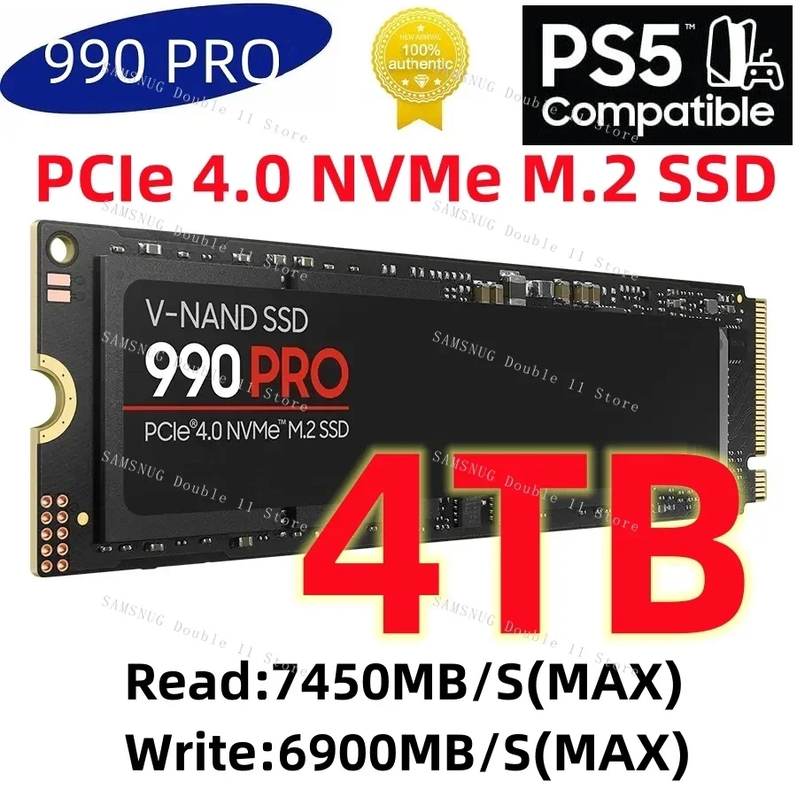 

990 PRO 4TB 2TB 1TB M.2 2280 PCIe4.0 NVMe SSD Gaming Internal Solid State Hard Drive Up To 7450MB/s for PS5 Laptop Desktop