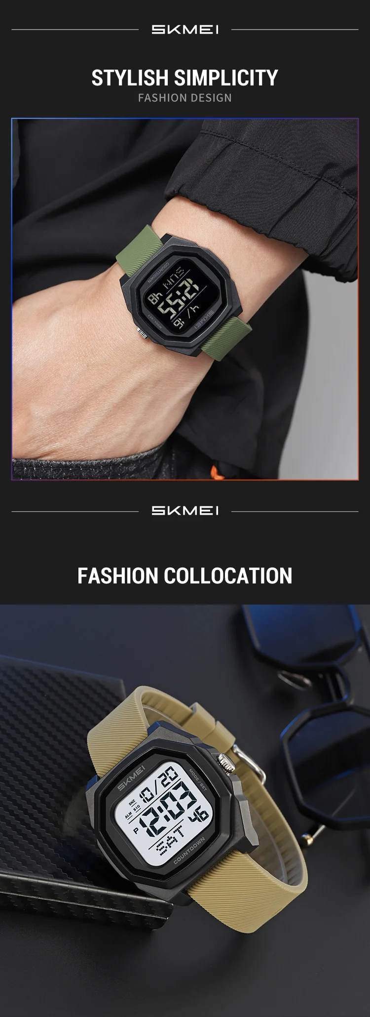 SKMEI Men Sport Casual Watch Matte Black Octagon Case Silicone Nylon Band Digital Display 50M Waterproof Countdown Watches 2495 SKMEI Men Sport Casual Watch Matte Black Octagon Case Silicone Nylon Band Digital Display 50M Waterproof Countdown Watches 2495