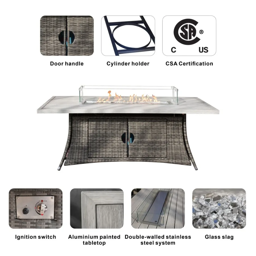 Direct Wicker Patio Fire Pit Dining Set 6Seat Rectangular Aluminum Table with Rattan Chairs Direct Wicker Patio Fire Pit Dining Set 6Seat Rectangular Aluminum Table with Rattan Chairs