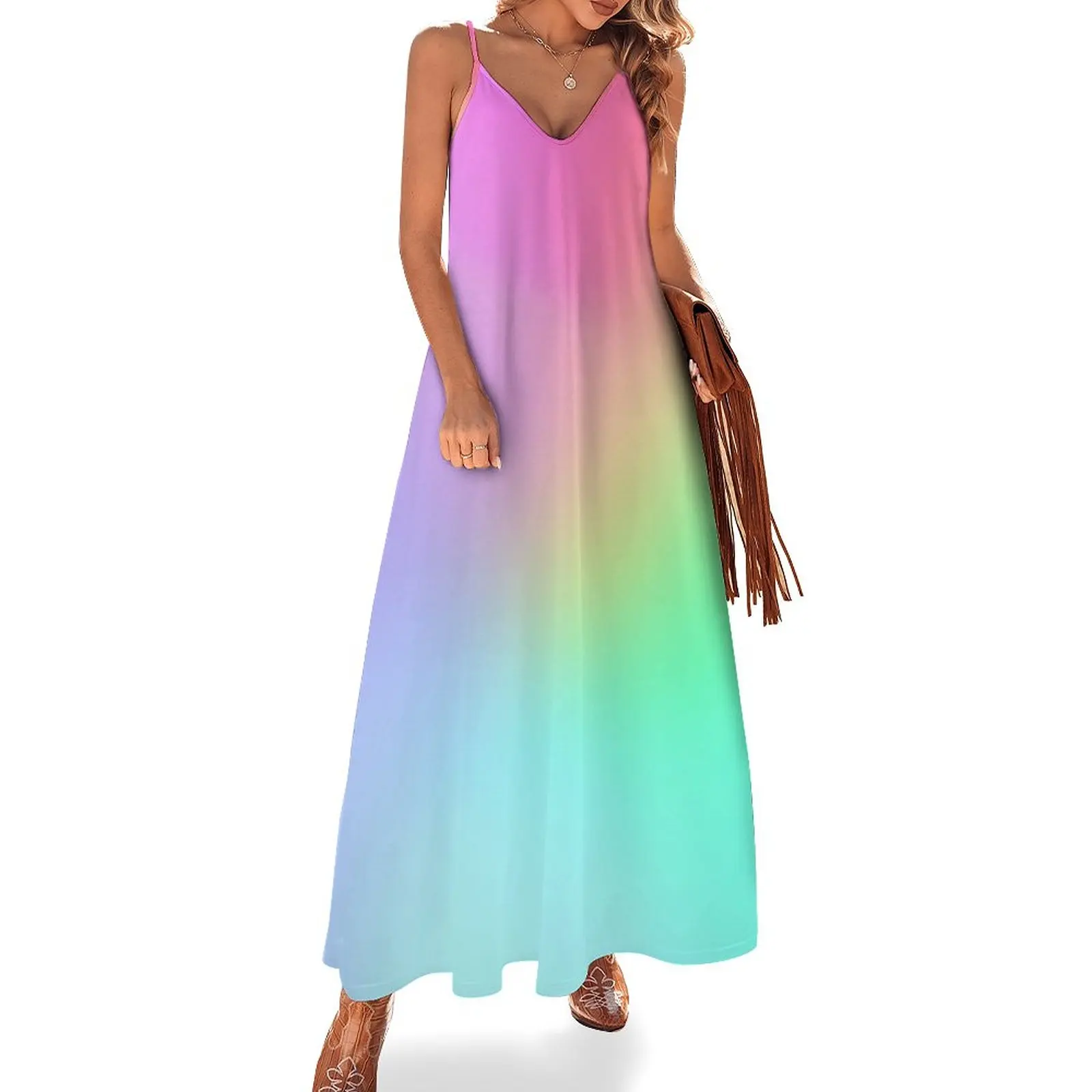 

Vivid Prismatic Rainbow Ombre Sleeveless Dress dresses for women Evening dresses Female clothing elegant dress