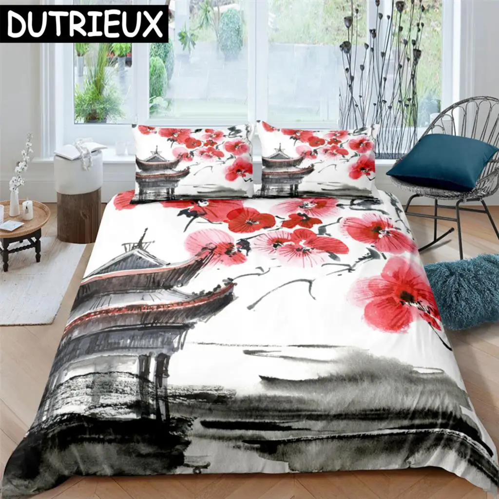 

Wash Painting Crane Plum Blossom 3D Duvet Cover Bedding Set Comforter Linen Pillowcases Home Decor Single Double Twin King Queen