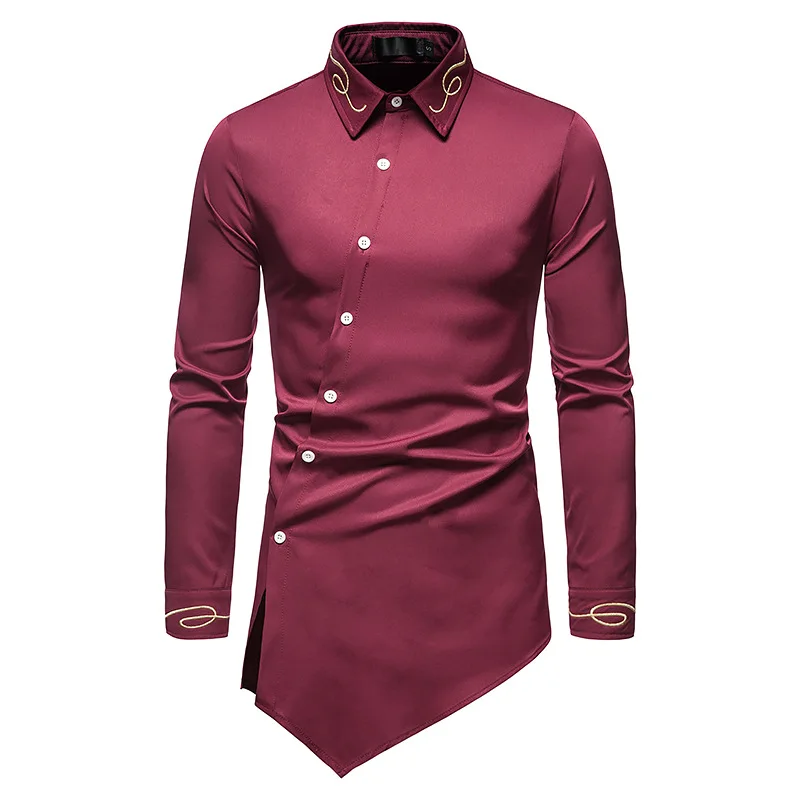 Seasons Shirts Men's Personality Oblique Buckle Irregular Double-breasted Men's Dress Shirts Men's Slim Shirts
Seasons Shirts Men's Personality Oblique Buckle Irregular Double-breasted Men's Dress Shirts Men's Slim Shirts