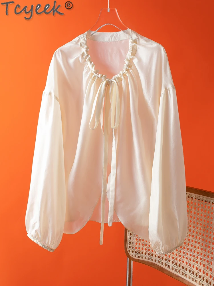 

Tcyeek 100% Real Mulberry Silk Top Women Summer Sunscreen Clothing Thin Style Shawl Coat Women's Long Sleeve Tops Cardigan
