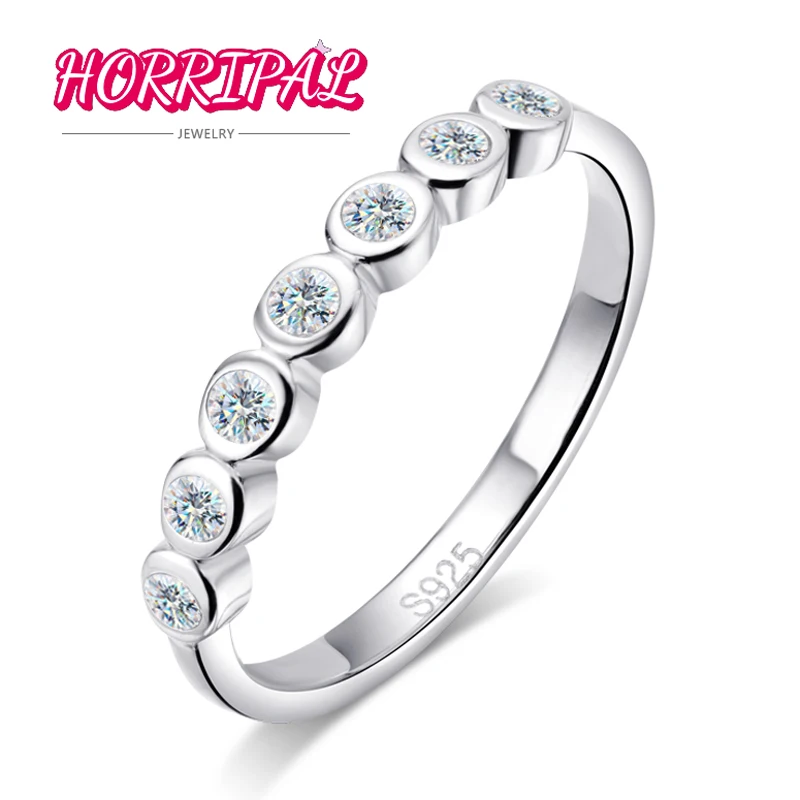 

HORRIPAL DVVS1 2mm Bubble Moissanite Ring S925 Sterling Silver Ring for Women Diamond with GRA Party Dating Bezel Setting Band