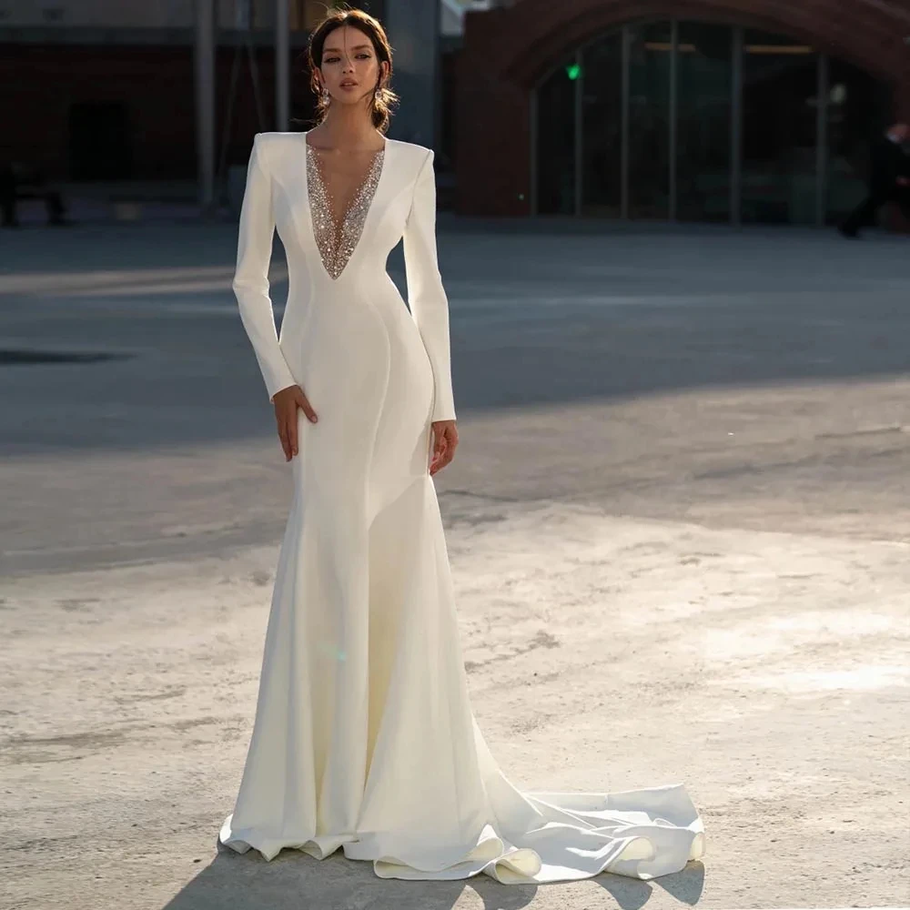 Long Sleeve Mermaid Wedding Dresses Exquisite Zipper Back Vestidos De Novia Sequined Beading V Neck Vintage Hochzeitskleid
Long Sleeve Mermaid Wedding Dresses Exquisite Zipper Back Vestidos De Novia Sequined Beading V Neck Vintage Hochzeitskleid