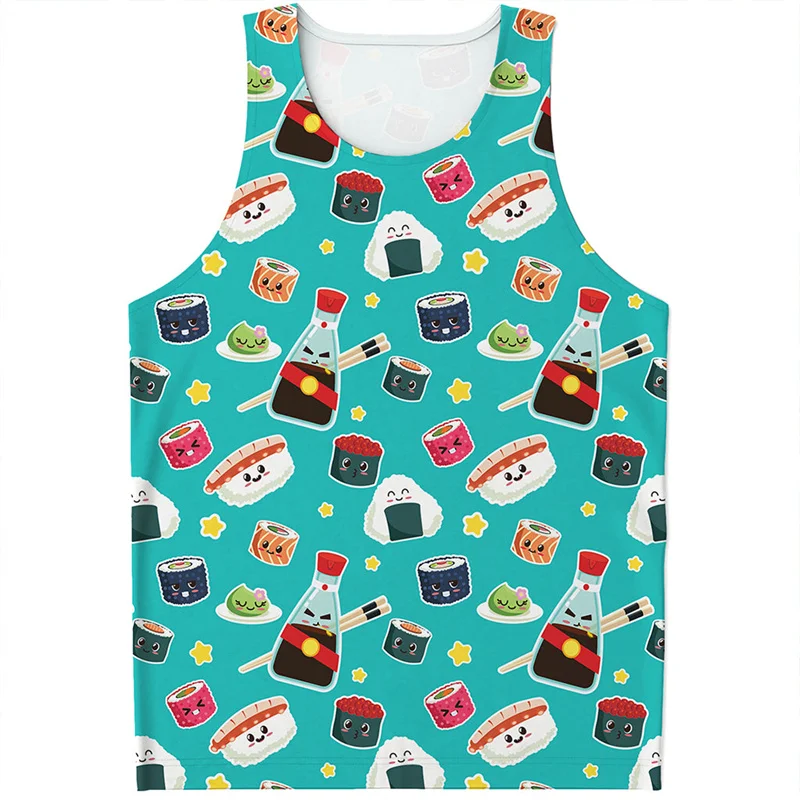 

Colorful Sushi Rolls Pattern Tank Top Men 3D Printed Japanese Food Vest Summer Street Sleeveless Tee Shirt Kids Tops Tshirt