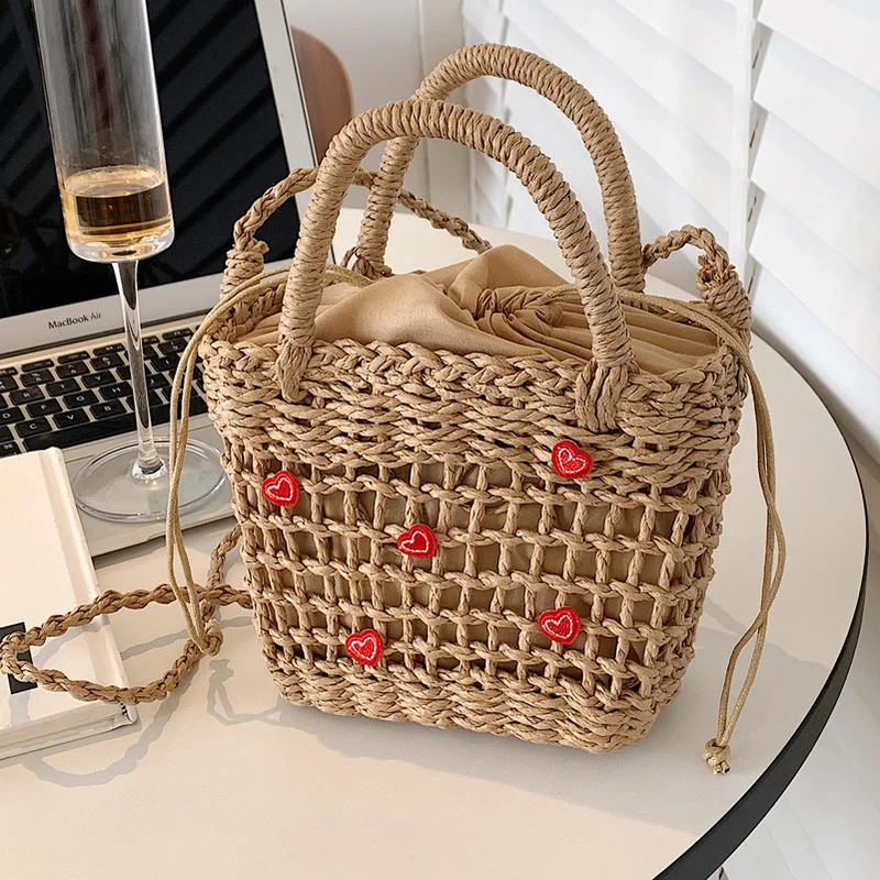 

Bohemian Summer Beach Straw Bag Fashion Handmade Woven Women Bag High Quality Designer Female Bucket Bag Shopper Love Money Bag