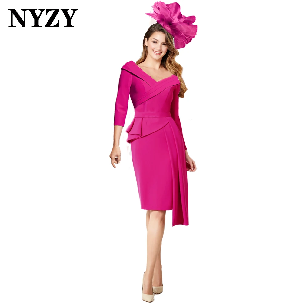 

NYZY M413 Jersey Off the Shoulder 3/4 Sleeves Mother of the Bride Groom Dresses 2024 Wedding Party Cocktail Dresses