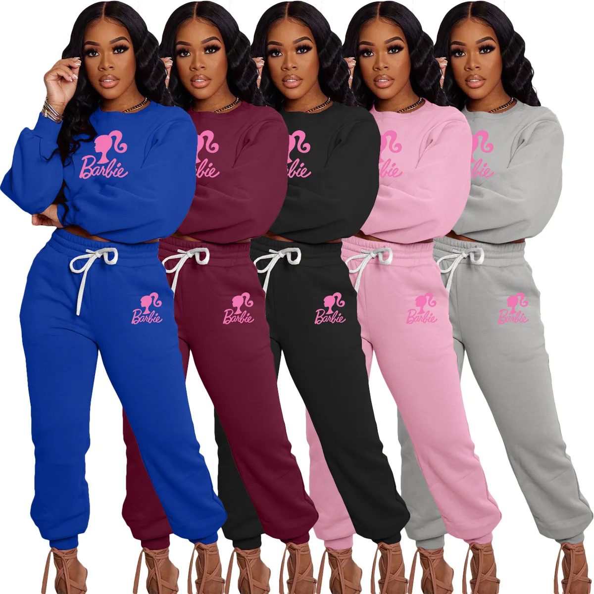 

Two-Piece Set Barbie Casual Wear Fashionable Casual Sports Women Girls Yoga Clothes Princess Crew Neck Sweatshirt Trousers Suits