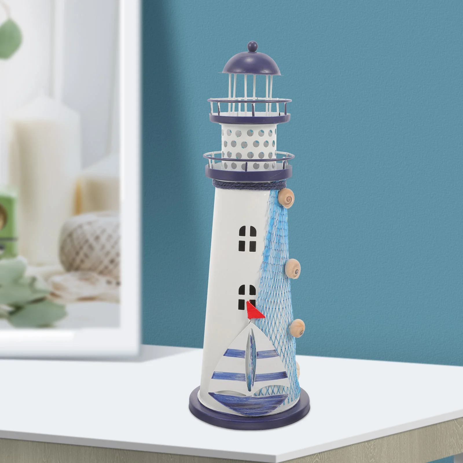 

Ocean Lighthouse Decorations Birthday for Girl Nautical Desk Accessories Lamp Mediterranean Iron Lamps Living Room Home