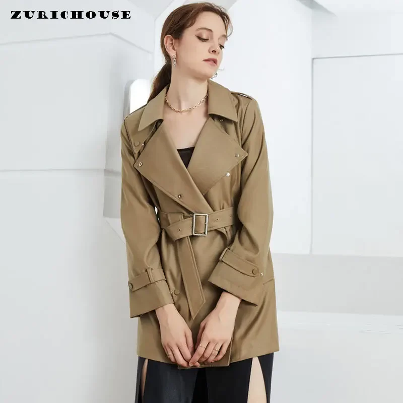 

Solid Casual Mid-length Women's Windbreaker Jacket Autumn Winter 2024 New High-end Simple Lace-up Trench Coat Sobretudo Feminino