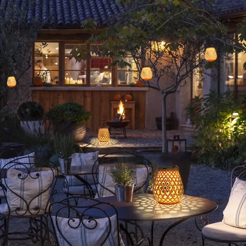 

Solar Outdoors Lights Powered Courtyard Hanging Portable Decorative Gardens Atmosphere To Floor Bamboo Weaving Lawns Table Lamps