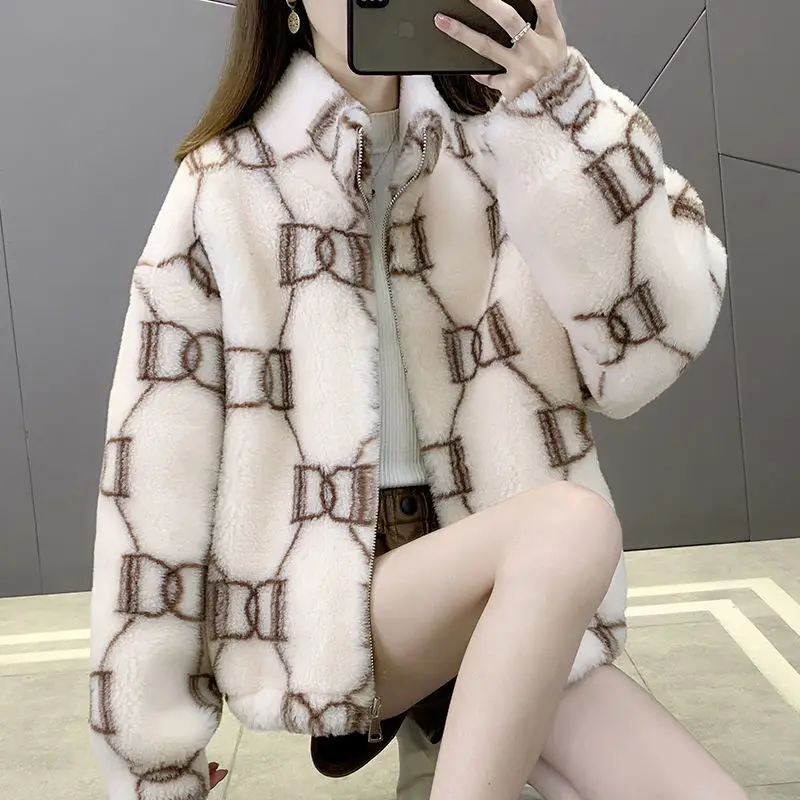 

Sheep shearing jacket women 2021 new outer wear winter loose hooded fur one lamb wool coat coat women