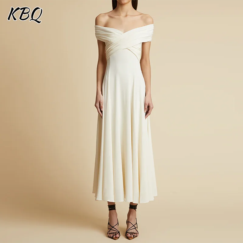 KBQ Solid Patchwork Folds Backless Dress For Women Slash Neck Short Sleeve High Waist Temperament Elegant Dresses Female Fashion
KBQ Solid Patchwork Folds Backless Dress For Women Slash Neck Short Sleeve High Waist Temperament Elegant Dresses Female Fashion