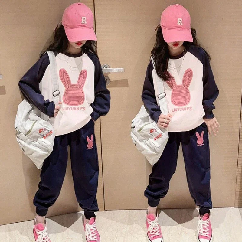 

Spring Atumn Girls Contrast Cartoon Hoodie+Sweatpant Sets School Kid Tracksuit Students Jogger Suit Child Outfits 5 7 9 11 15Yrs