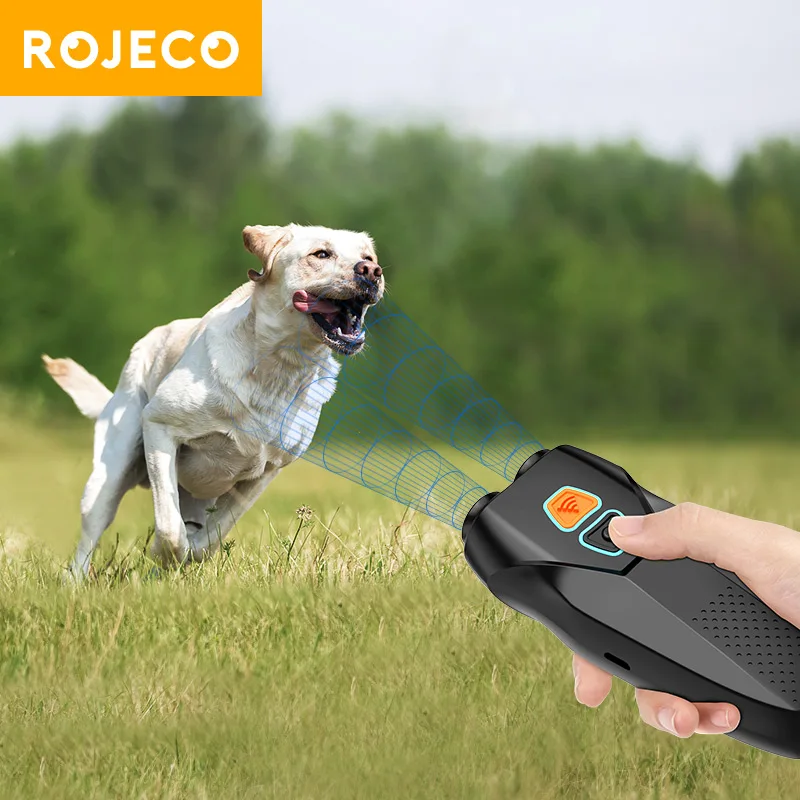 

ROJECO Ultrasonic Dog Repeller LED Flashlight Dog Training Anti Barking Device Rechargeable Deterrent Bark Stop Control For Dogs