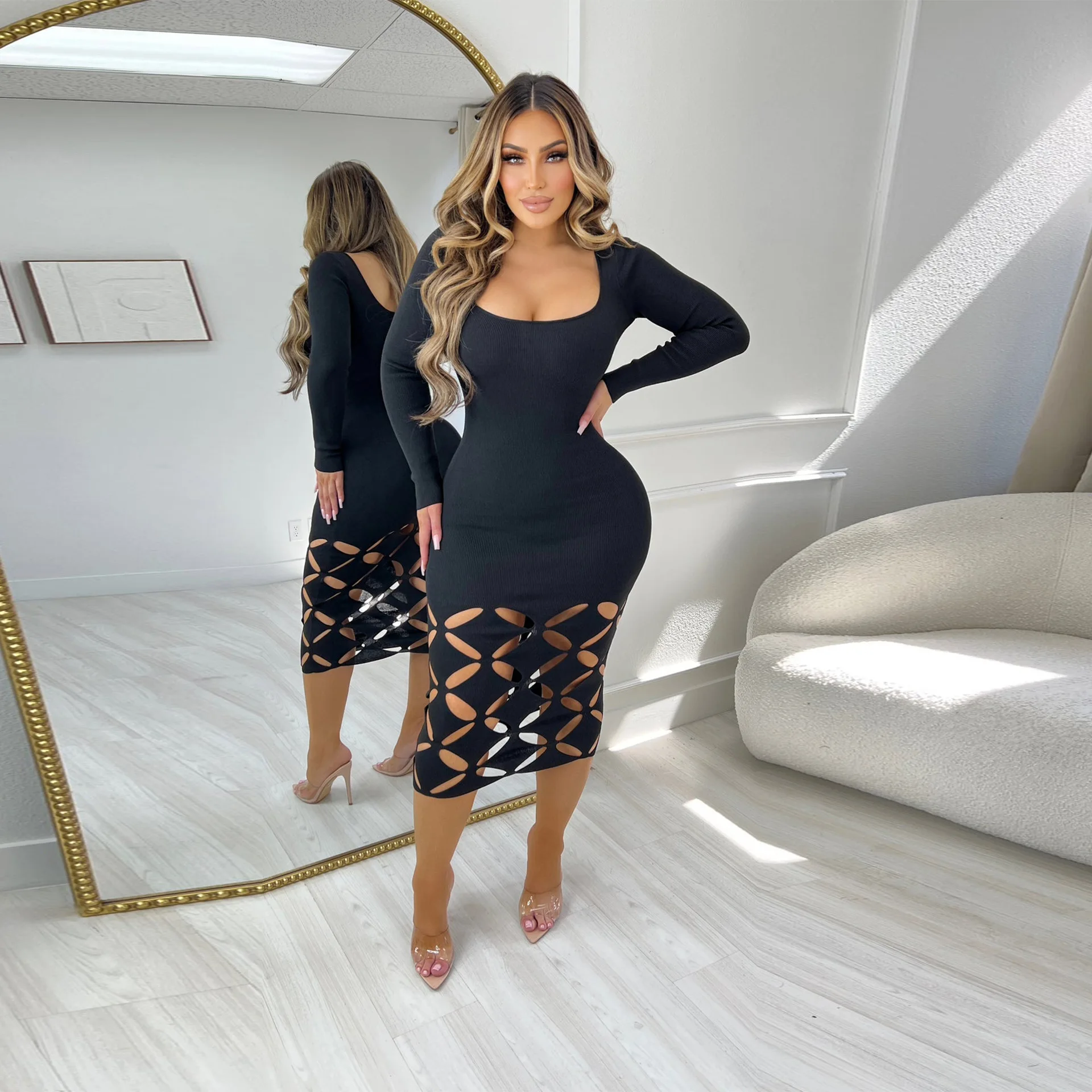 Cutubly Fall Knitted Sweater Dress Women Fashion Office Lady Long Sleeve Hem Hollow Out Bodycon Midi Dresses Party Club Vestidos
Cutubly Fall Knitted Sweater Dress Women Fashion Office Lady Long Sleeve Hem Hollow Out Bodycon Midi Dresses Party Club Vestidos