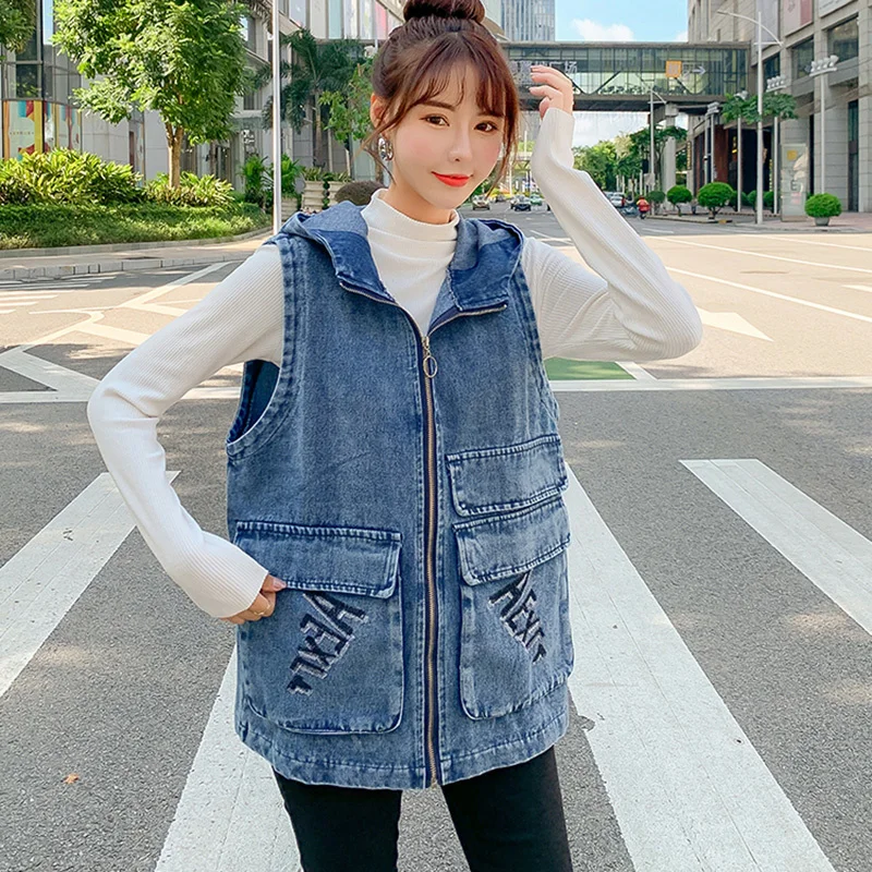 Tooling Denim Waistcoat for Women, Loose Big Pocket, Hooded Long Vest, Female Blouse, Letters Print, Spring, Autumn, New, 2023
Tooling Denim Waistcoat for Women, Loose Big Pocket, Hooded Long Vest, Female Blouse, Letters Print, Spring, Autumn, New, 2023