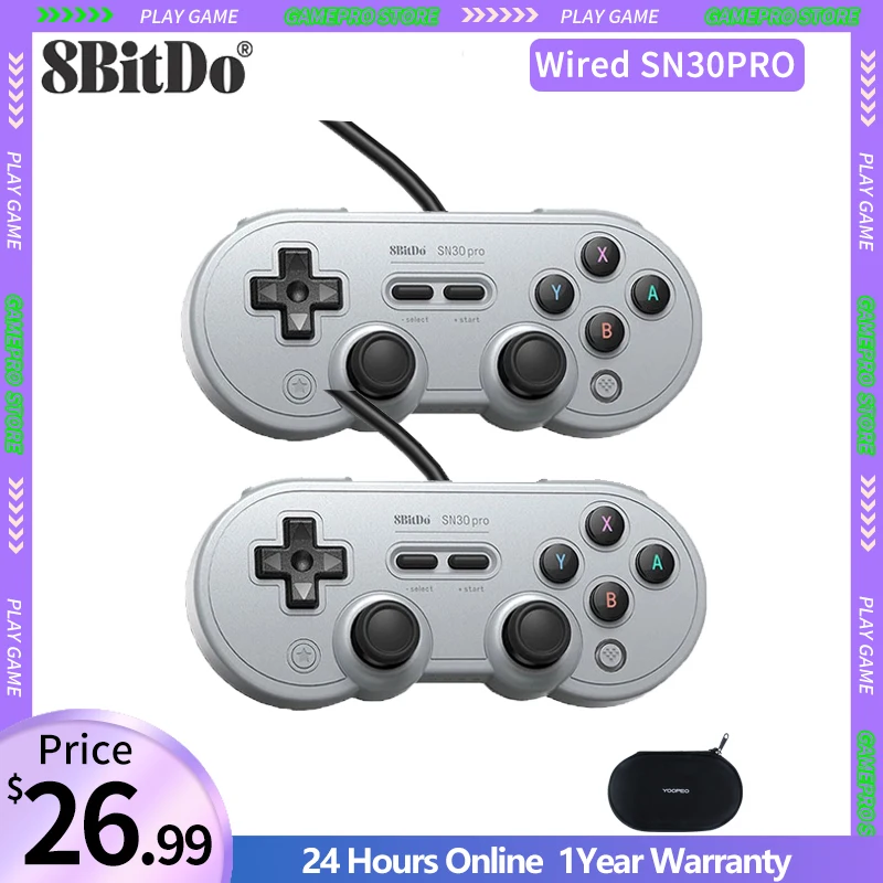 

8bitdo SN30 Pro проводной геймпад, поддержка Nintendo Switch, Raspberry Pi, Windows, совместимый Steam USB контроллер