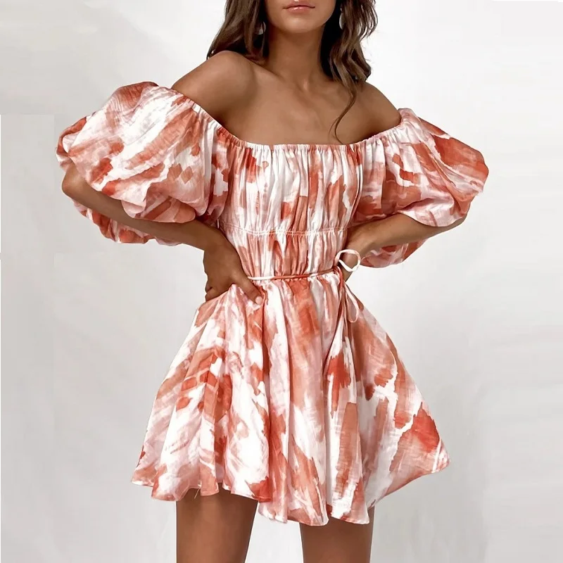 Elegant floral prints Dresses Summer Women's Dress Skinny Slash Neck Short Puff Sleeve Lace up pleated high waisted Midi dress
Elegant floral prints Dresses Summer Women's Dress Skinny Slash Neck Short Puff Sleeve Lace up pleated high waisted Midi dress