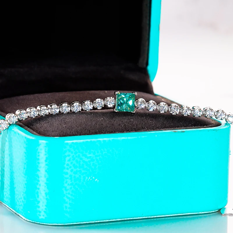 

New Square Emerald 1 Carat Moissanite Bracelet for Women 100% s925 Sterling Silver Luxury Wedding Anniversary Gift Fine Jewelry