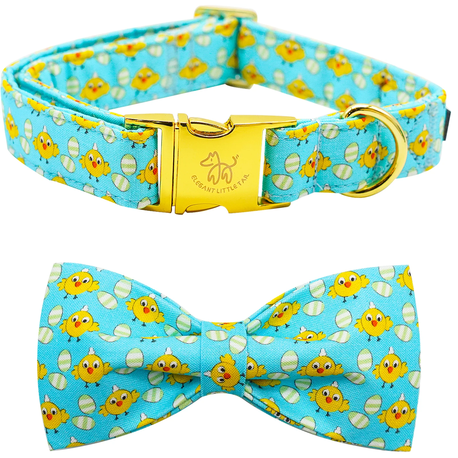 

Elegant little tail Easter Day Dog Collar Dog Collar with Bow Chicken Eggs Print Dog Collar Pet Collar Gift Dog Bowtie